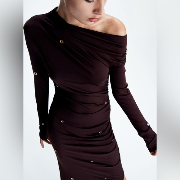 EYELET-DETAIL ASYMMETRIC DRESS NO OFFERS - Picture 4 of 10